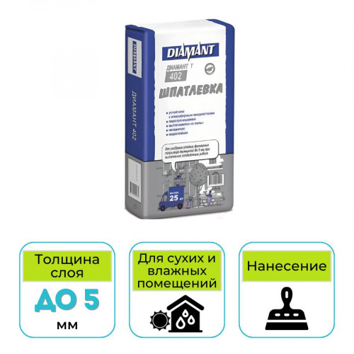 Шпатлевка финишная Диамант 402 серая 25 кг 1