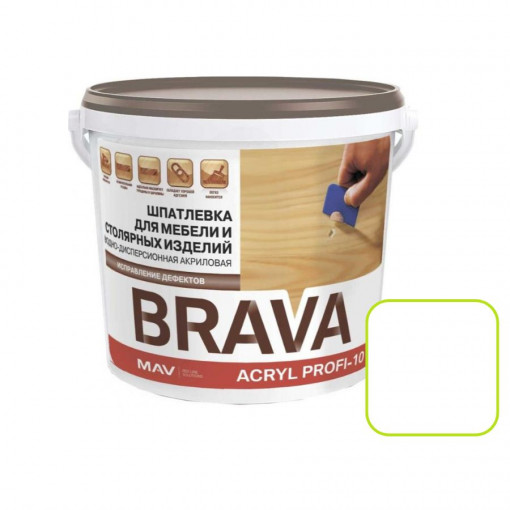 Шпатлевка MAV BRAVA ACRYL PROFI-10 белая 1 л для мебели и столярных изделий