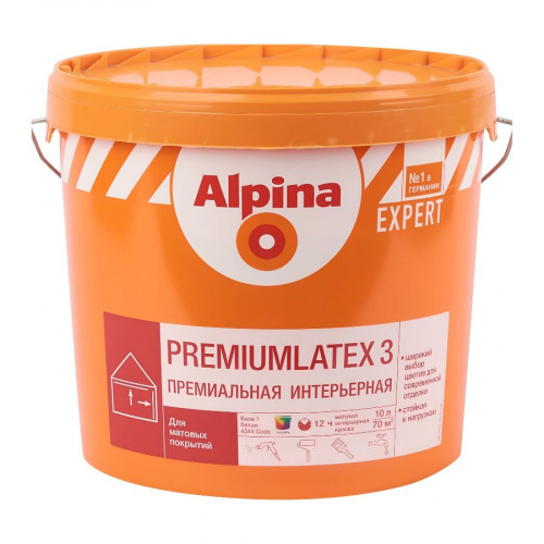 Краска Alpina EXPERT Premiumlatex 3 База 1 белая 10 л 2