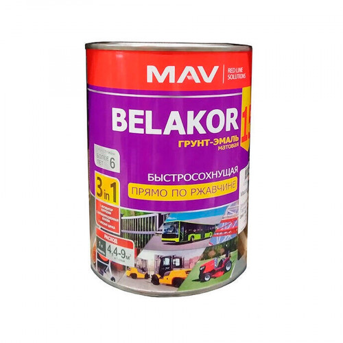 Грунт-эмаль MAV BELAKOR 15 черная 1 л прямо по ржавчине 3 в 1 2