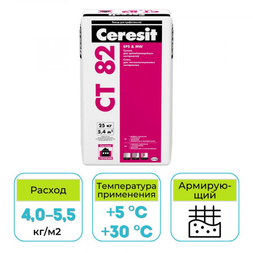 Клей для теплоизоляции Ceresit CT 82 КС1 25 кг 1