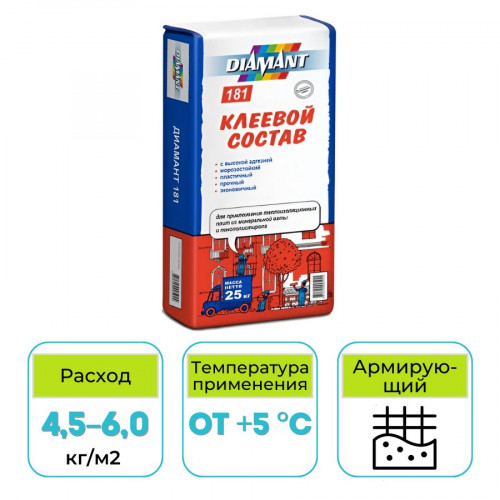 Клей для теплоизоляции Диамант 181 КС1 25 кг 1
