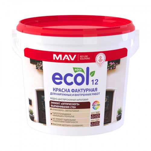 Краска MAV ECOL 12 фактурная белая (фракция 0,5) 5 л 2