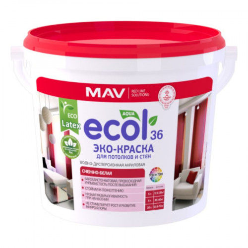 ЭКО-Краска MAV ECOL 36 для потолков и стен белая 11 л 2