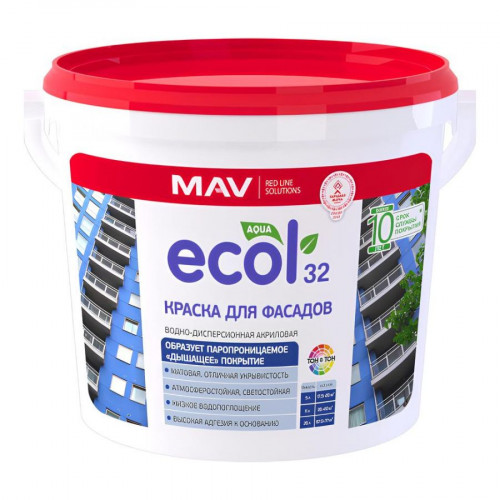 Краска акриловая вд фасадная МАВ ECOL 32 TR прозрачная 11 л 2