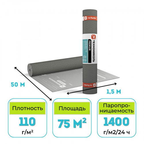 Диффузионная мембрана ТехноНИКОЛЬ Альфа Вент 110 75 м2 1