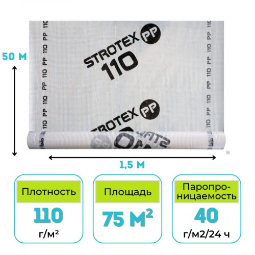 Гидроизоляционная пленка STROTEX 110 PP 75 м2