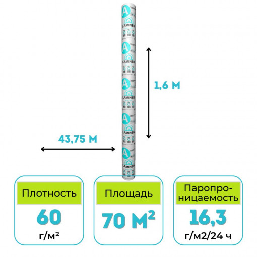 Ветро-влагозащитная паропроницаемая мембрана Laminek A 70 м2