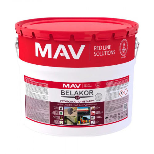 Грунтовка BELAKOR 01 MAV по металлу быстросохнущая антикоррозионная красно-коричневая 10 л 2