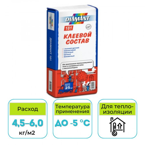 Клей для теплоизоляции Диамант 181 КС1 25 кг 1