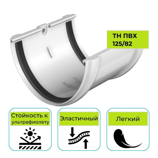 Соединитель желоба Технониколь ПВХ 125/82, белый
