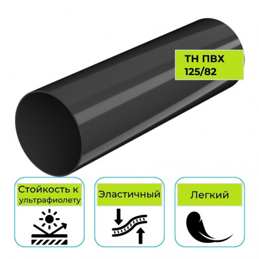 Труба водосточная Технониколь ПВХ 125/82, черная 1,5 м