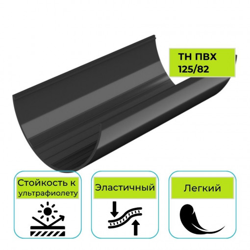Желоб водосточный Технониколь ПВХ 125/82, черный 1,5 м