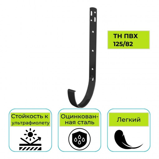 Кронштейн желоба Технониколь ПВХ 125/82, металлический черный