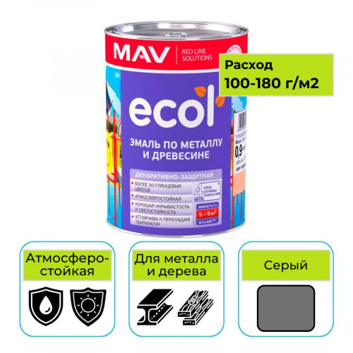 Эмаль ПФ-115 ECOL MAV серый 1 л