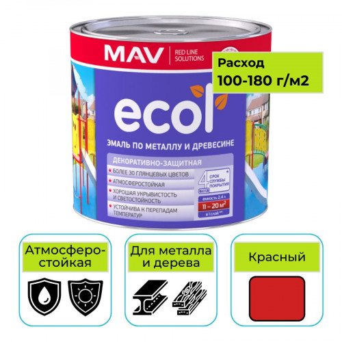 Эмаль ПФ-115 ECOL MAV красный 2,4 л