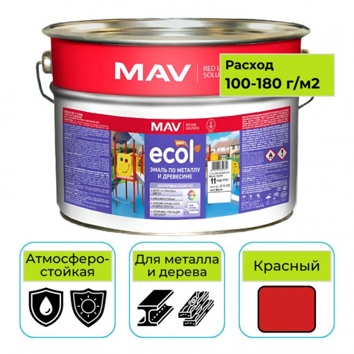 Эмаль ПФ-115 ECOL MAV красный 10 л