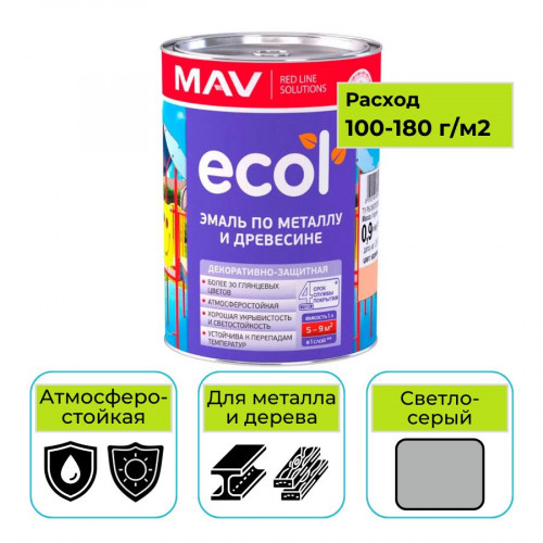 Эмаль ПФ-115 ECOL MAV светло-серый 1 л