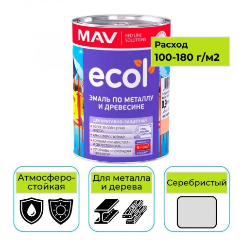 Эмаль ПФ-115 ECOL MAV серебристый 1 л 1