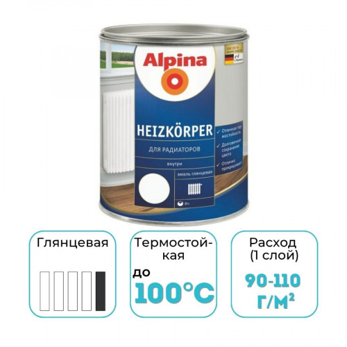 Эмаль Alpina Heizkoerper для радиаторов белая 0,75 л 1