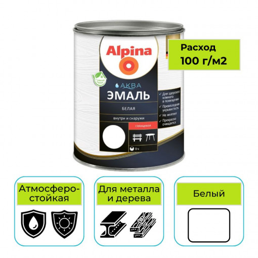 Эмаль Alpina АКВА белая глянцевая 0,9 л