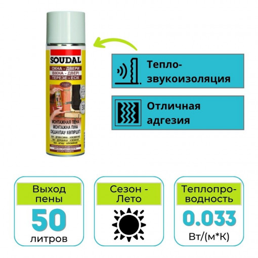 Пена монтажная Soudal Окна двери 500 мл