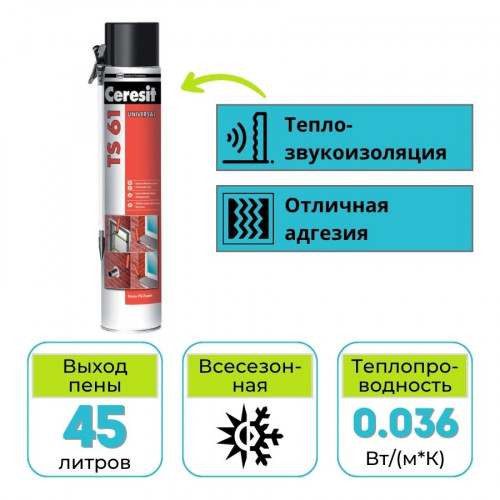 Пена монтажная бытовая Ceresit TS 61 750 мл полиуретановая 1