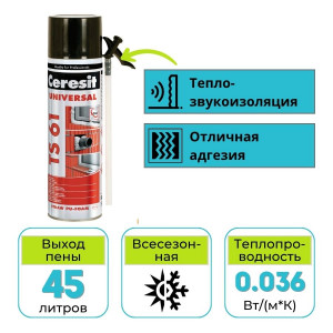 Пена монтажная бытовая Ceresit TS 61 с трубочкой 300 мл