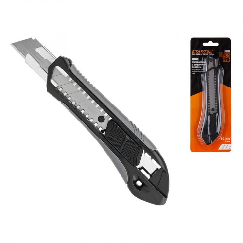 Нож канцелярский выдвижной 18 мм BLACK LINE STARTUL (ST0925) 2