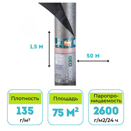 Мембрана гидро-ветрозащитная Geobond R-135 паропроницаемая 75 м2 1