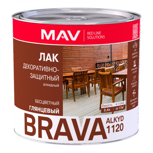 Лак алкидный MAV Brava Alkyd 1120 бесцветный глянцевый 2,4 л