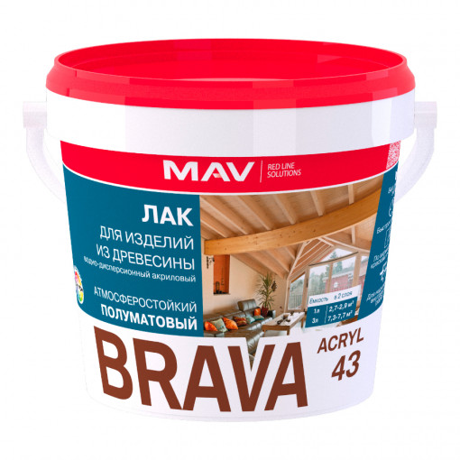 Лак MAV BRAVA ACRYL 43 прозрачный полуматовый 20 л