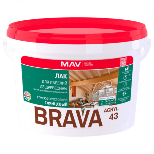 Лак акриловый для дерева MAV BRAVA ACRYL 43 (ВД-АК-1043) глянцевый 3 л 1
