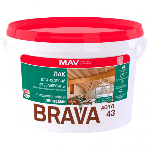 Лак акриловый для дерева MAV BRAVA ACRYL 43 (ВД-АК-1043) глянцевый 3 л