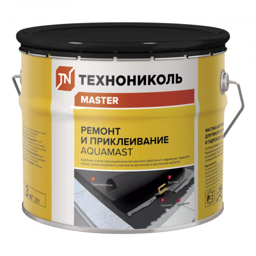 Мастика битумная холодная AquaMast ТехноНИКОЛЬ для ремонта кровли 3 кг 1