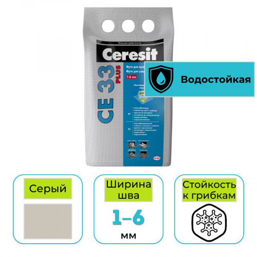 Фуга для заполнения узких швов Ceresit CE 33 Plus № 07 серая 2 кг