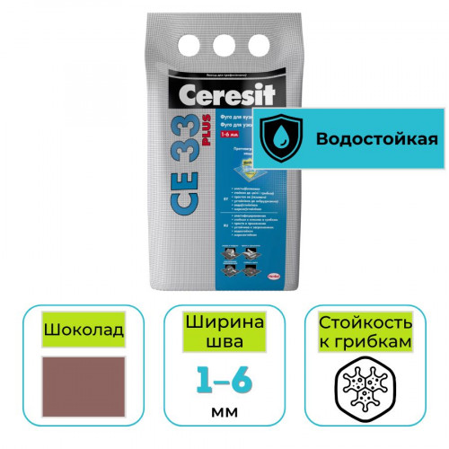 Фуга для заполнения узких швов Ceresit CE 33 Plus № 58 шоколад 2 кг 1