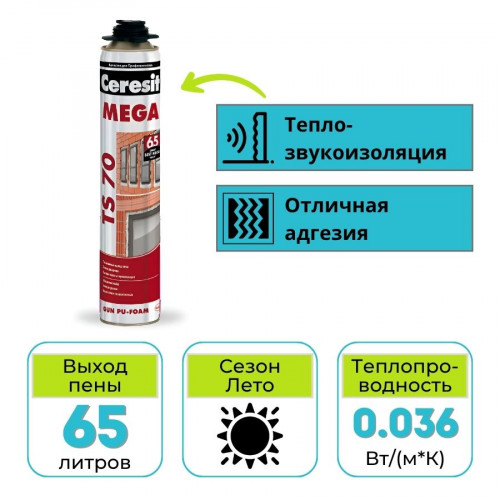 Пена монтажная профессиональная Ceresit TS 70 Mega 870 мл 1