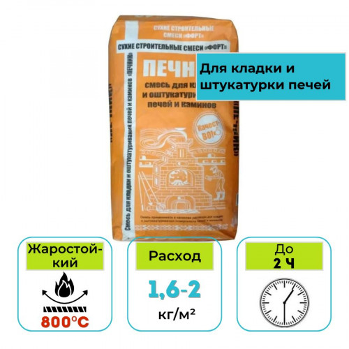Кладочно-штукатурная смесь для печей Печник Форт-Макси 10 кг