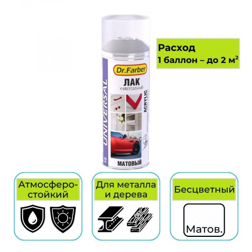Лак-аэрозоль Dr. Farber бесцветный матовый 520 мл акриловый универсальный 1