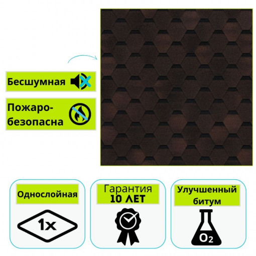 Гибкая черепица Технониколь Shinglas Оптима, Соната, коричневый (прозр. уп.) 3 м²