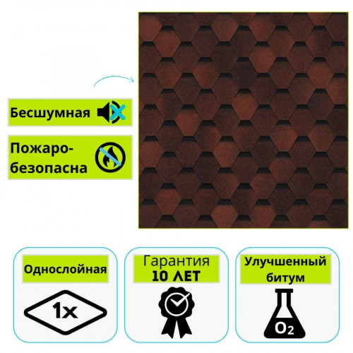 Гибкая черепица Технониколь Shinglas Оптима, Соната, красный (прозр. уп.) 3 м² 1