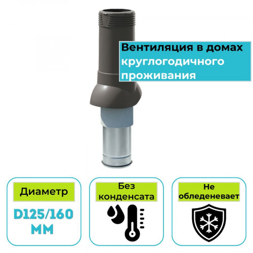 Вентиляционный выход изолированный ТехноНИКОЛЬ D125/160 серый 1