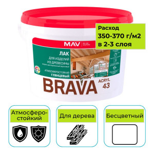 Лак акриловый для дерева MAV BRAVA ACRYL 43 (ВД-АК-1043) глянцевый 3 л