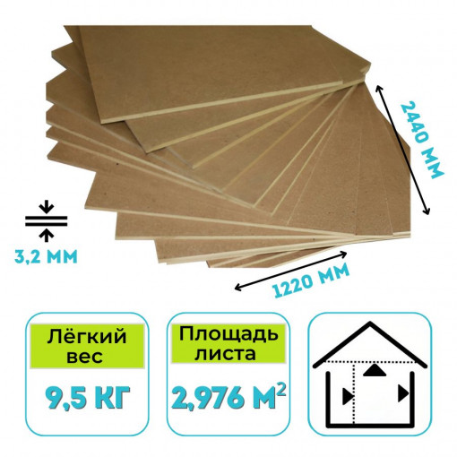 Древесноволокнистая плита (ДВП) ТС 2440х1220х3,2 S2,98 группа А