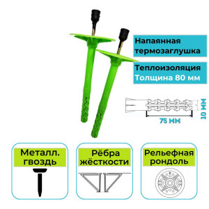 Дюбель для теплоизоляции ДФ1-10х160-4х160 МТГ 500 шт Складна