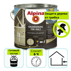 Грунтовка для дерева Alpina Grundierung für Holz 0,75 л