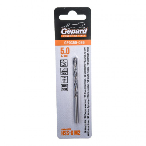Сверло по металлу спиральное 5х52х86 мм GEPARD HSS-G (GP0350-086)