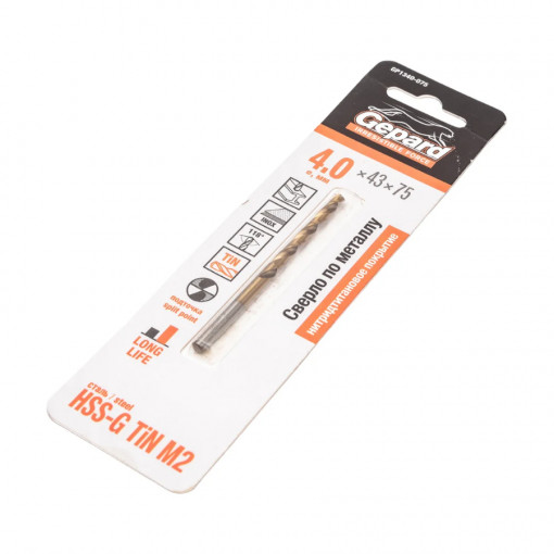 Сверло по металлу спиральное 4х43х75 мм GEPARD HSS TIN (GP1340-075)