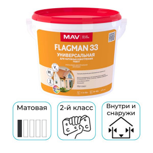 Краска акриловая вд MAV Flagman 33 универсальная белая матовая 13,2 л